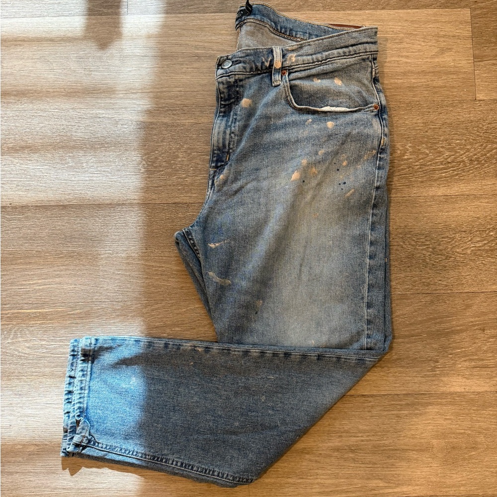 Ralph Lauren Women’s Blue Straight Jeans with Paint-Splatter Detail